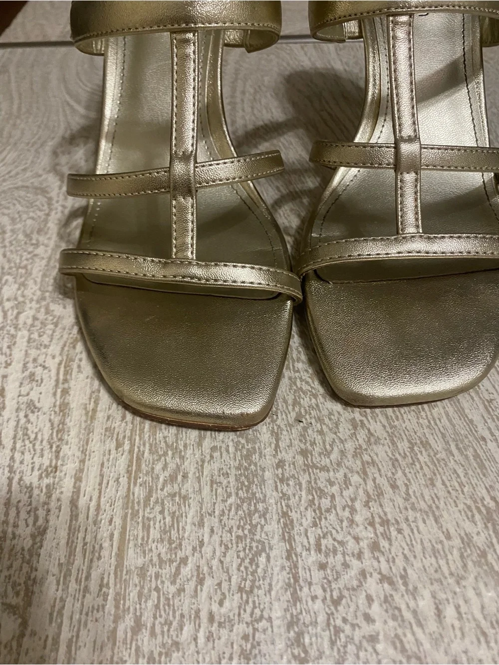 Calvin Klein Gold Strappy Slip-On Heeled Sandals